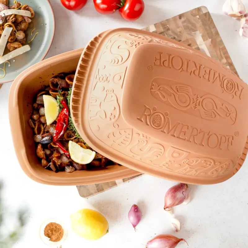 Nederlandse stoofschotel in een terracotta Römertopf